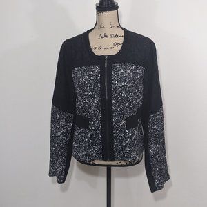 NWT CATO Black Zip Up Jacket Top Black White Lace Panel 16